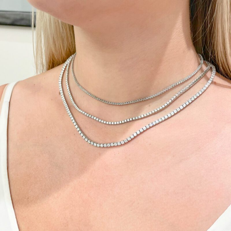 4.80 Carat Prong-Set Round Brilliant Cut Diamond Riviera Necklace in White Gold