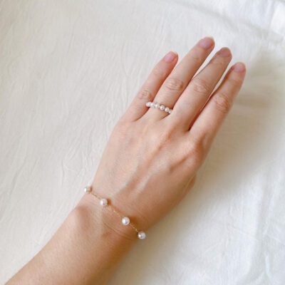 Akoya Cultured Pearl Station Bracelet in Yellow Gold - 5.00mm
