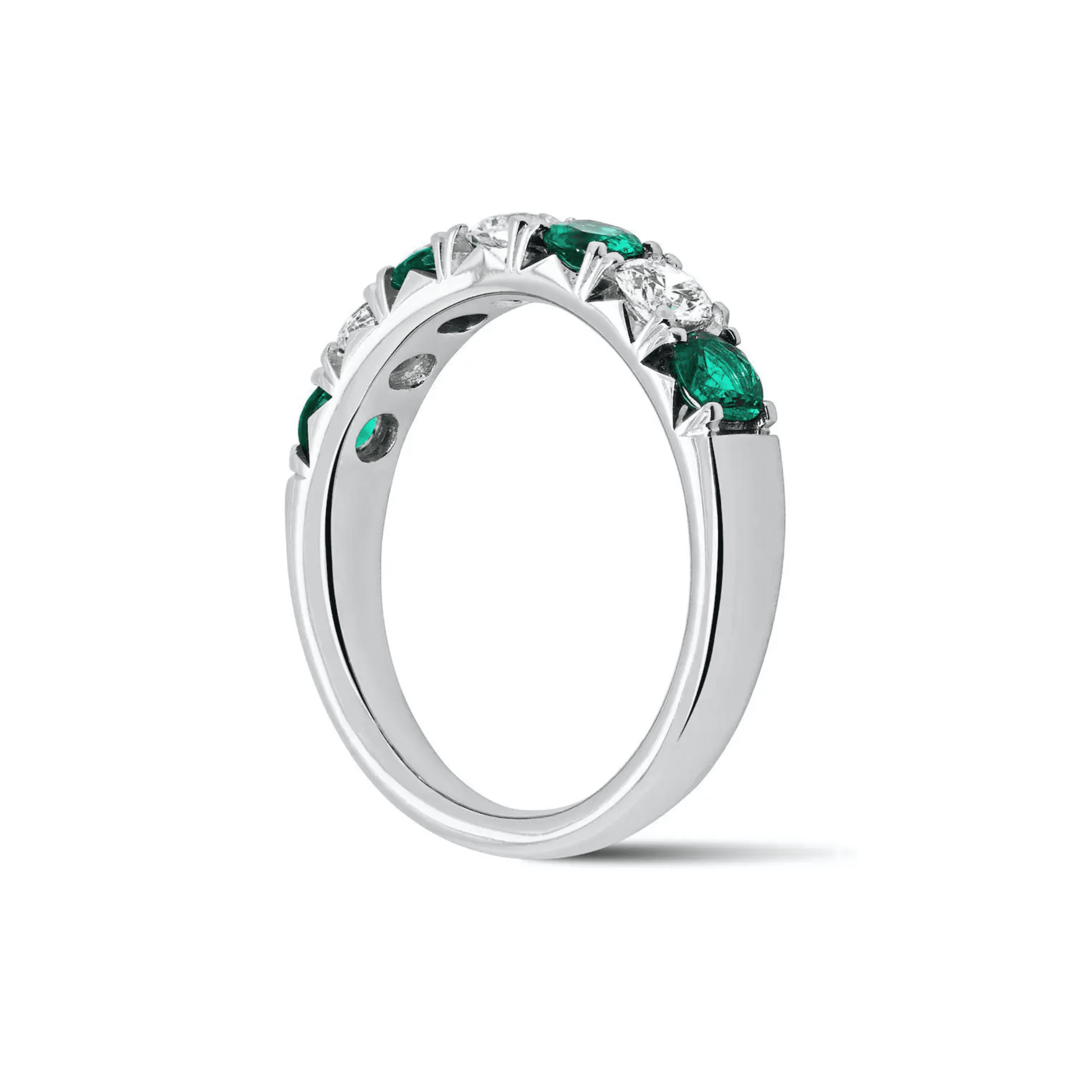 Alternating Emerald 0.64 Carats and Diamond 0.51 Carats Ring in White Gold - Image 4