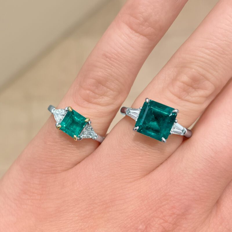Three Stone Collection - 2.84 Carat Colombian Emerald Ring with Tapered Baguette Diamonds in Platinum