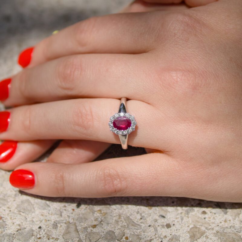 Oval Ruby 0.82 Carats & Diamond 0.42 Carats Ring in White Gold