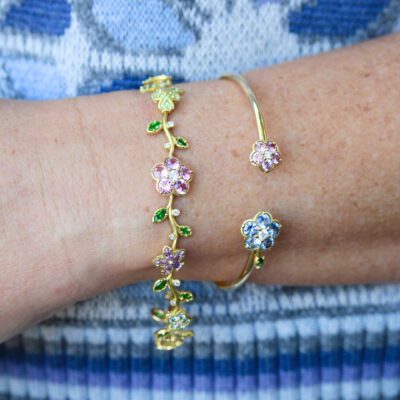 Wild Child Blue and Pink Sapphire Bangle Bracelet in Yellow Gold