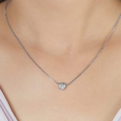 Tiny Treasures Single Bezel-set Diamond Station Necklace in White Gold