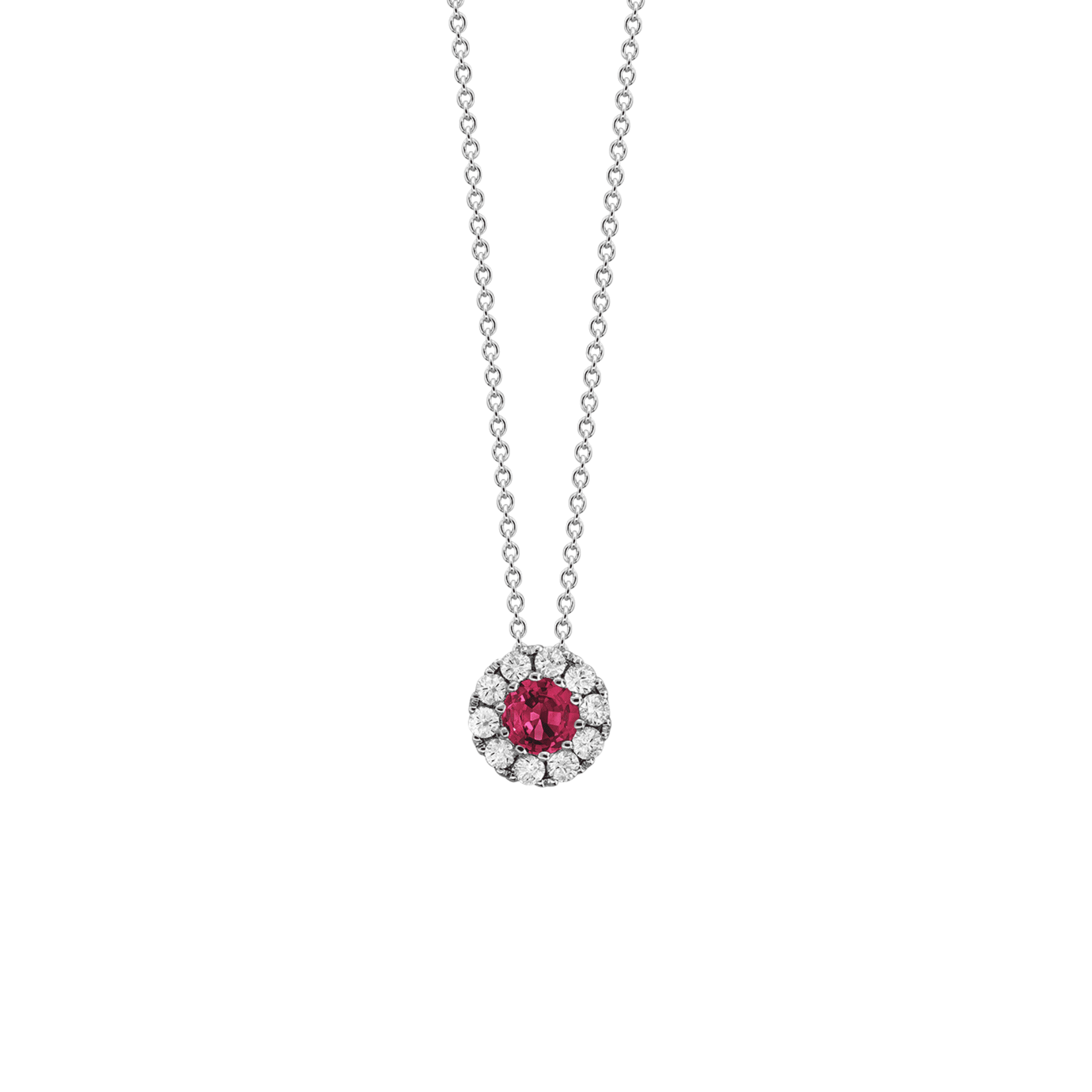 0.45 carat Ruby with 0.25 carat Diamond Halo Pendant in White Gold - Image 2