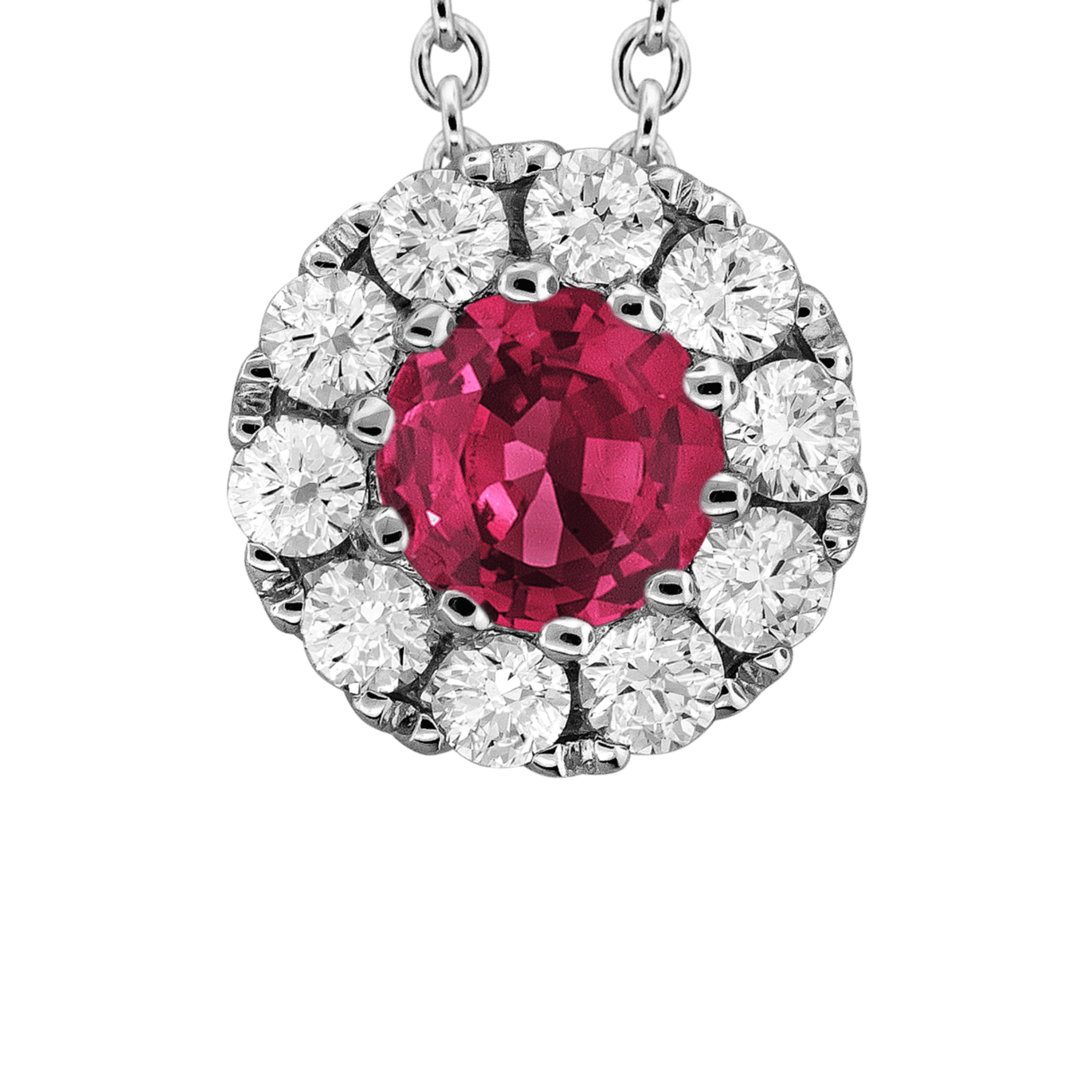 0.45 carat Ruby with 0.25 carat Diamond Halo Pendant in White Gold - Image 4