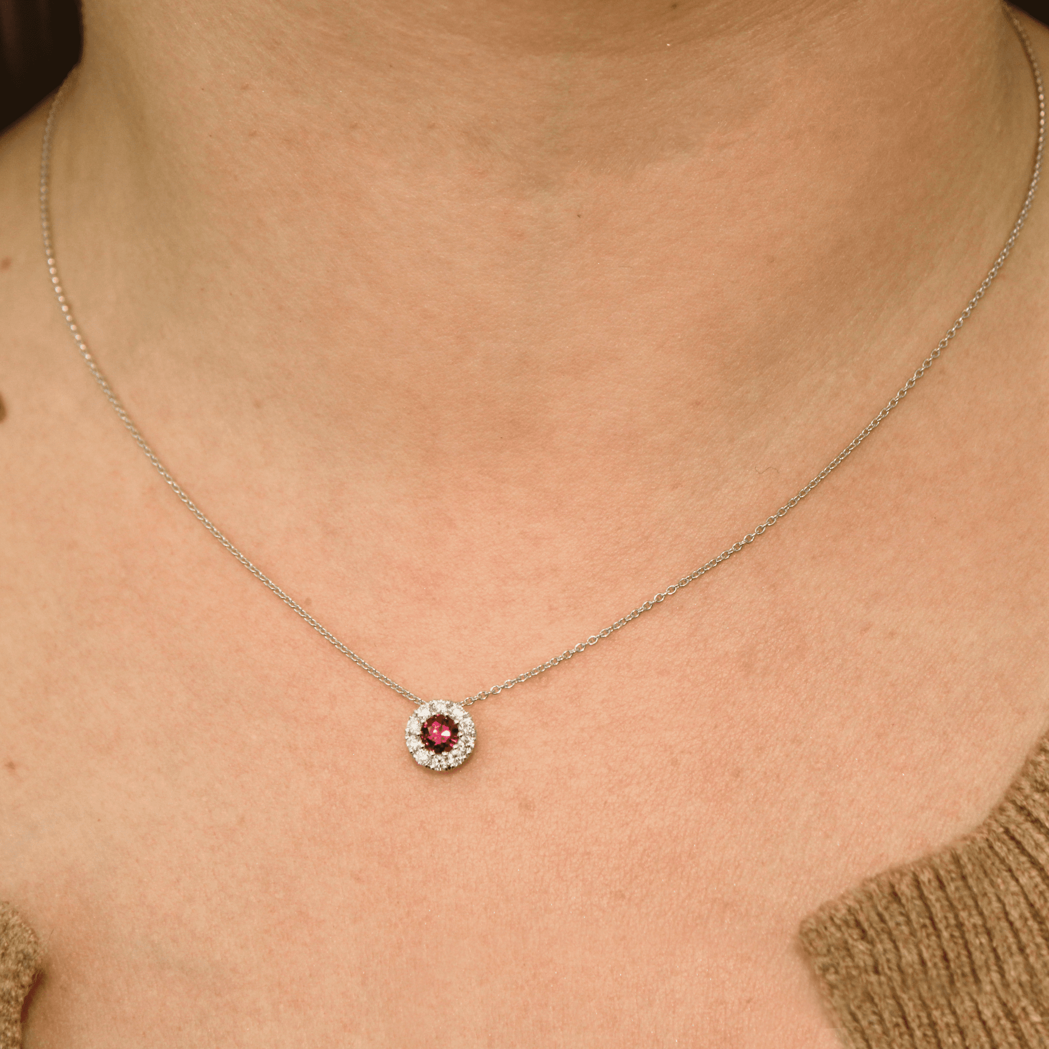 0.45 carat Ruby with 0.25 carat Diamond Halo Pendant in White Gold - Image 5