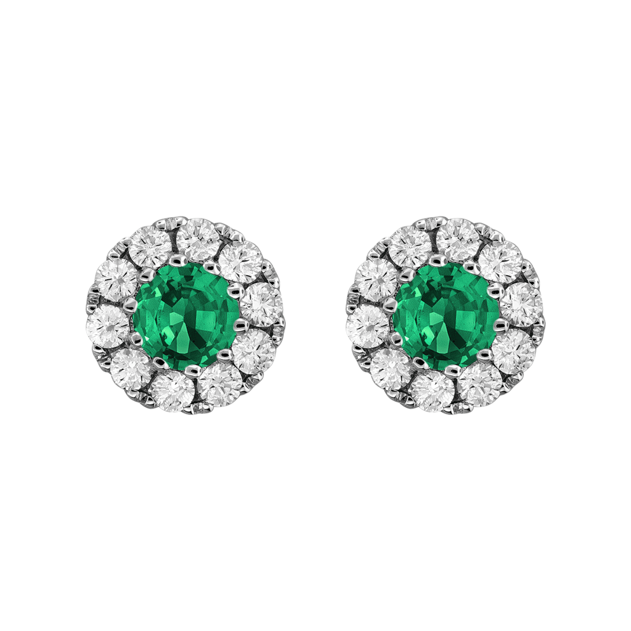 0.50 Carats Emerald with 0.40 Carats Diamond Halo Stud Earrings in White Gold - Image 2
