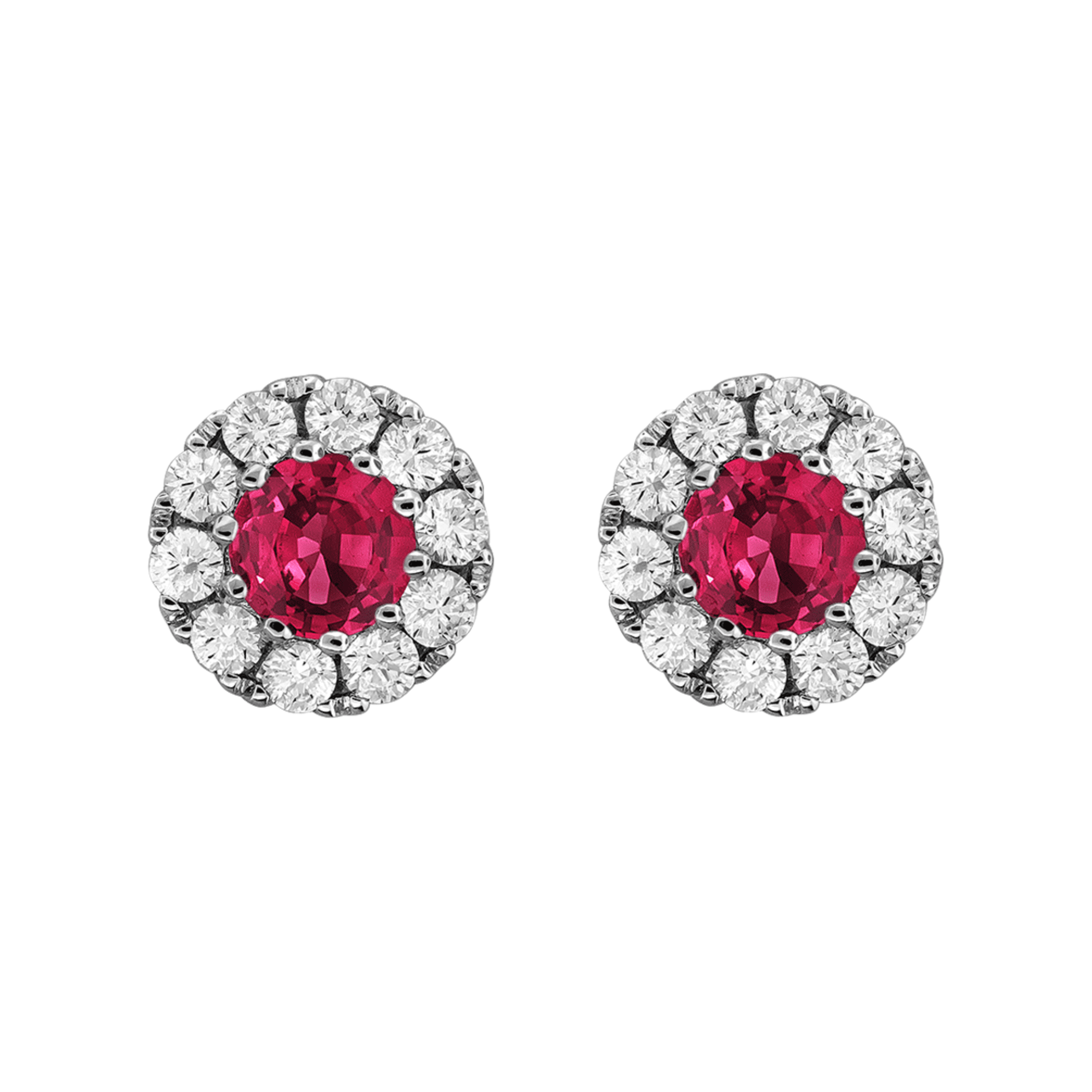 0.60 Carats Ruby with 0.40 Carats Diamond Halo Stud Earrings in White Gold - Image 4