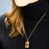 21.47 Carat Emerald-cut Citrine Halo Pendant in Yellow Gold - Image 5