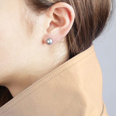 Handcrafted 9mm Silver Tahitian Pearl Studs in White Gold