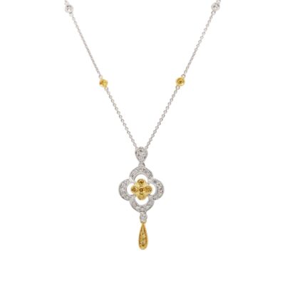 0.23 Carats Fancy Yellow with 0.39 Carats Diamond Pendant in Yellow/White Gold