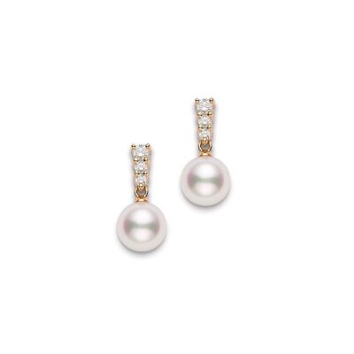 Mikimoto Morning Dew A+ Pearl 0.48 Carats Diamond Drop Earrings in Rose Gold - 10mm