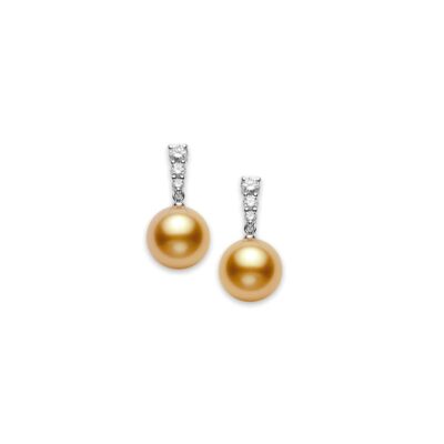 Mikimoto Golden South Sea Cultured Pearl 0.48 Carats Diamond Accent Drops in Gold