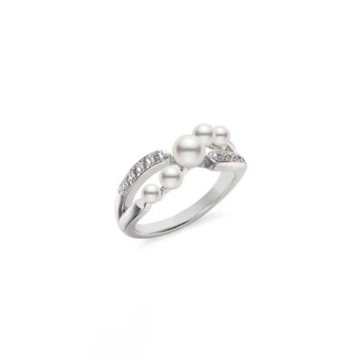 Mikimoto Cluster Akoya Cultured A+ Pearl and Diamond Ring in White Gold - 5-3mm
