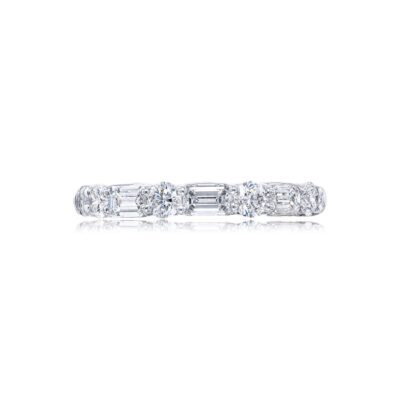 Round Brilliant and Emerald Cut Diamond Wedding Band in Platinum