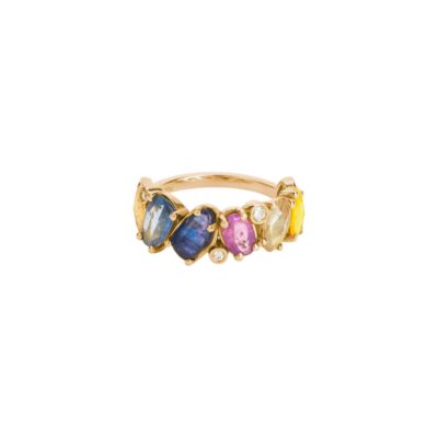 Rainbow Mixed Sapphire and Diamond Ring in Yellow Gold