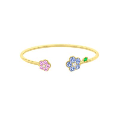 Wild Child Blue and Pink Sapphire Bangle Bracelet in Yellow Gold