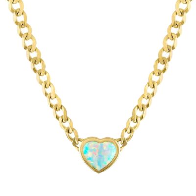 "Cooper" 0.47 Carat Opal Heart Pendant on Cuban Link in Yellow Gold