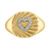 "Heather" 0.04 Carats Diamond Heart Fluted Oval Signet Ring in Yellow Gold - Image 2