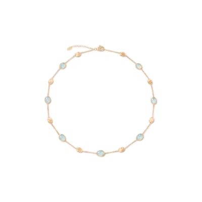 "Siviglia" Aquamarine with Bead Stations Necklace in Yellow Gold