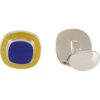 Sterling Silver Cushion-Shaped Cufflinks with Yellow and Blue Enamel - Image 2