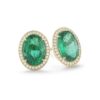 5.93 Carat Oval Emerald & Diamond Halo Stud Earrings in Yellow Gold