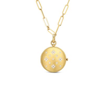 Roberto Coin Venetian Princess Satin Finish Locket With Diamond Accents in 18K Yellow Gold