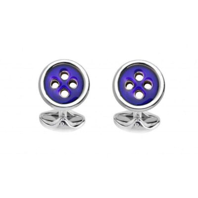 Deakin & Francis Button Cufflinks with Navy Blue Enamel Finish in Sterling Silver | C1194S01 .