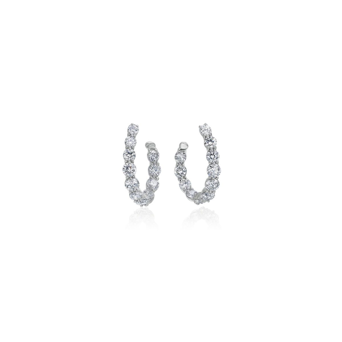 2.01 Carats Diamond J-Hoop Earrings in White Gold
