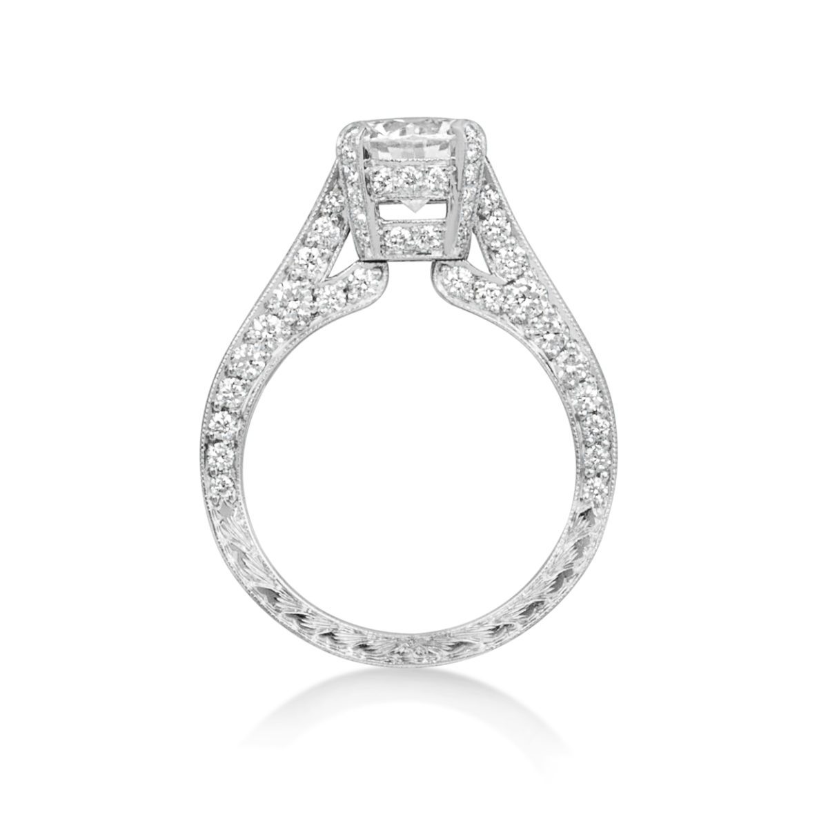 a platinum ring with diamonds on it.