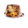Citrine Square Ring with Diamonds in Rose Gold - Image 2
