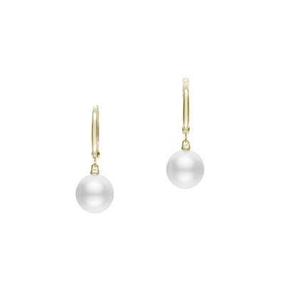 White South Sea A+ Pearl Dangle Earring in Yellow Gold - 10mm