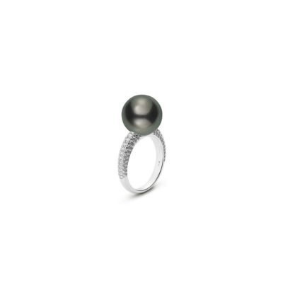 Mikimoto Black South Sea Pearl and Diamond Ring in White Gold - 11.00mm