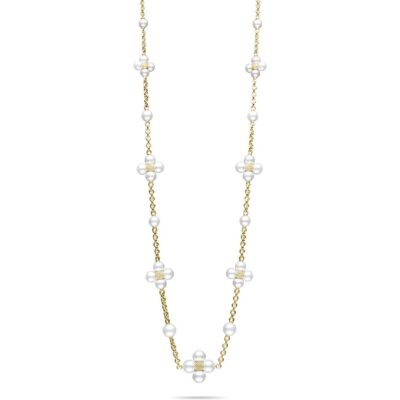 "Sequence" Pearl Station Necklace in Yellow Gold - 36 Inches