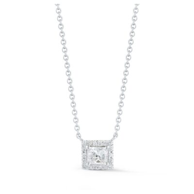 0.55 Carat Princess-Cut Diamond Halo Pendant in White Gold