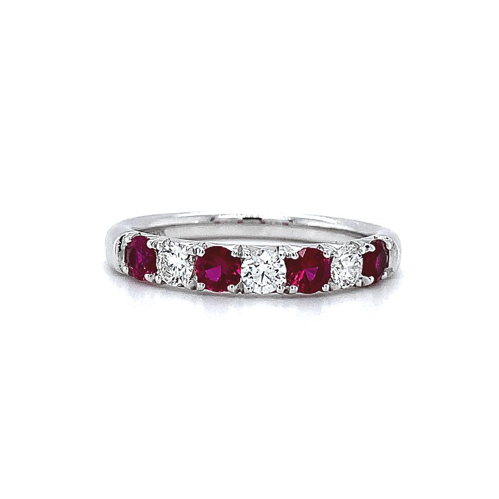 Alternating 0.48 Carats Ruby and Diamond Ring in White Gold | Marshall ...