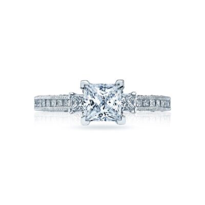 Classic Crescent Princess-Cut Diamond Three-Stone Engagement Ring