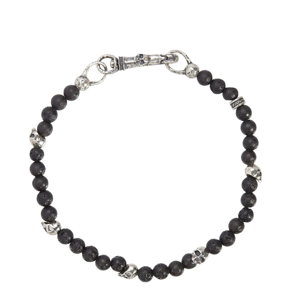 John Varvatos Black Bead Bracelet with Silver Skulls | Marshall Pierce ...