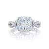 Petite Crescent Princess-Cut Diamond Halo Engagement Ring - Image 2