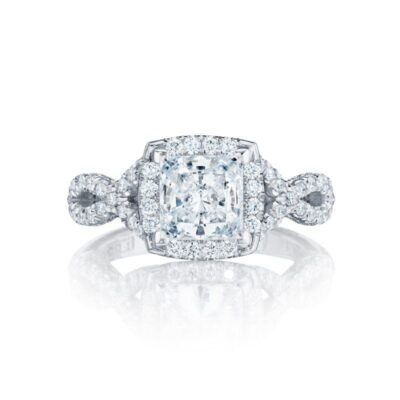 Petite Crescent Princess-Cut Diamond Halo Engagement Ring