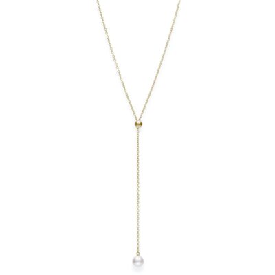 Akoya Cultured A+ Pearl Lariat Necklace in Yellow Gold - 7.5mm