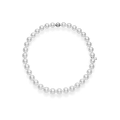 Mikimoto White South Sea A+ Graduated Pearl Strand Necklace with Diamond Ball Clasp in White Gold - 16 inches - 11x9mm