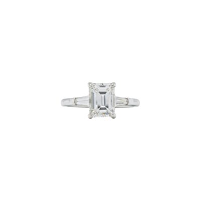 Three-Stone Collection – 2.00 Carat Emerald-cut with 0.23 Carats Baguette-cut Engagement Ring (G / VS1)