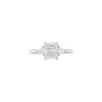 Three Stone Collection – Radiant cut Diamond with Trillion cut Side Stones Engagement Ring