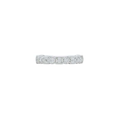Emerald and Round Bezel set Half Eternity Band in White Gold