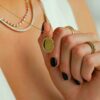 Sadie Pearl 0.34 Carats Baguette-cut Oval Disk Pendant in Yellow Gold - Image 4