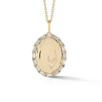 Sadie Pearl 0.34 Carats Baguette-cut Oval Disk Pendant in Yellow Gold