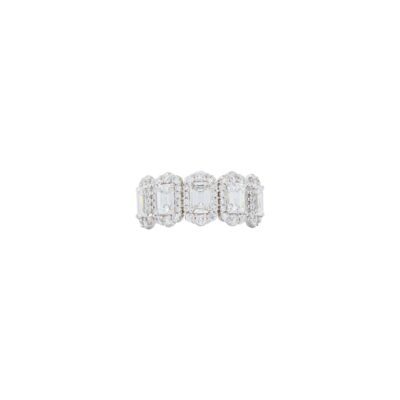 2.05 Carat Emerald Cut Halo Set 0.73 Brilliant Cut Diamond Wedding Ring in White Gold