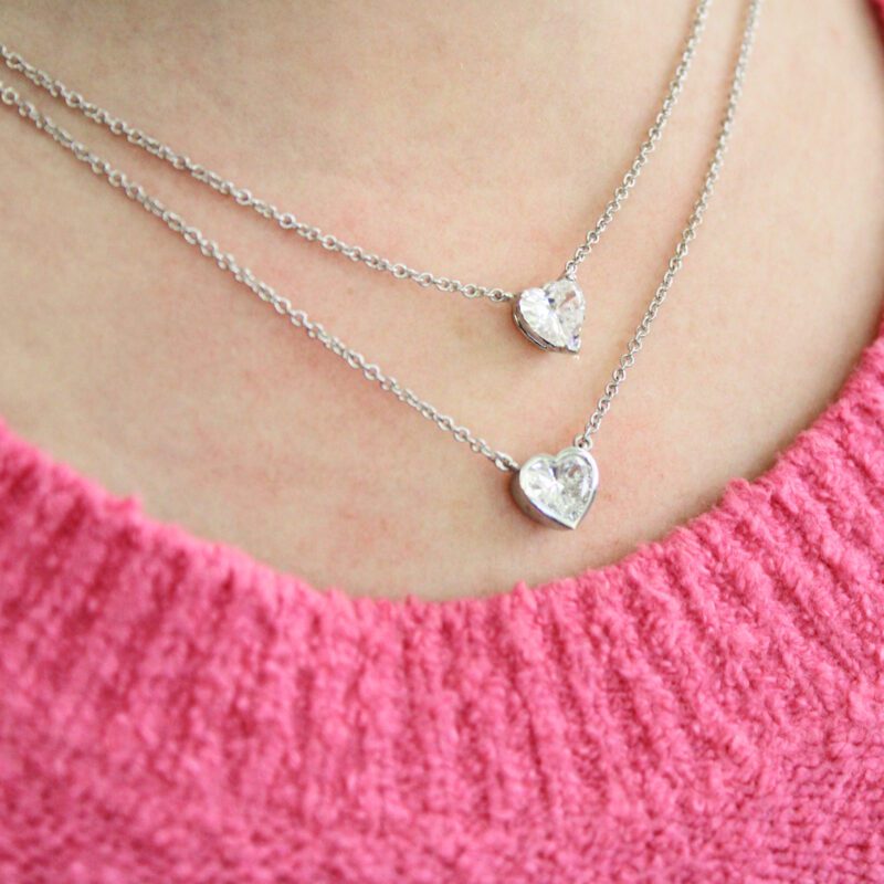 1.01 Carat Heart Shaped Bezel Set Diamond Pendant in White Gold