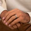 Comfort Fit Hammered Center Polished Edge Men's Wedding Band in White Gold - Image 5